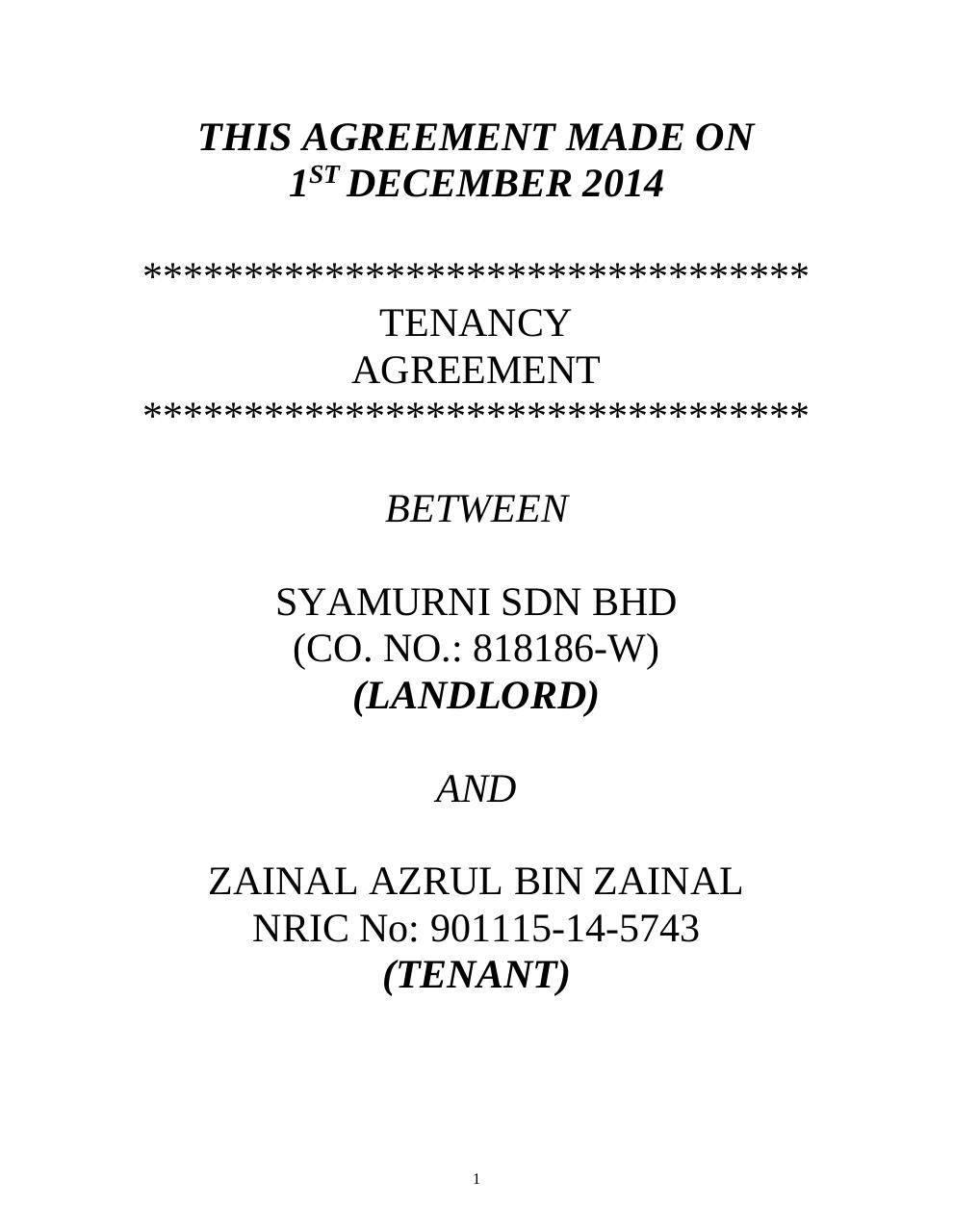 Tenancy Agreement for Zainal Azrul.pdf - page 1/10
