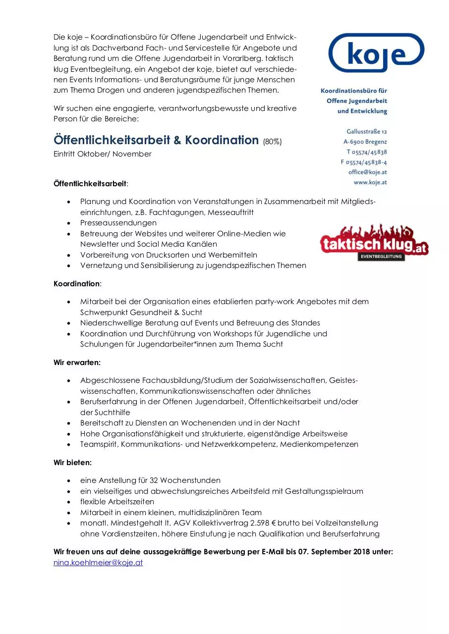 Page 1 of 1, Stellenausschreibung ÖA Koordination Okt2018