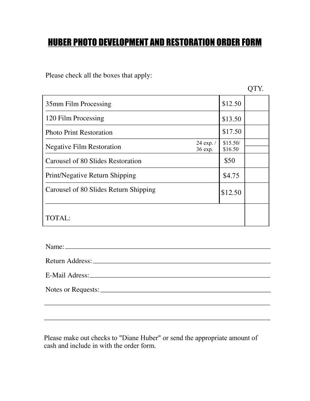 Page 1 of 1, Order Form