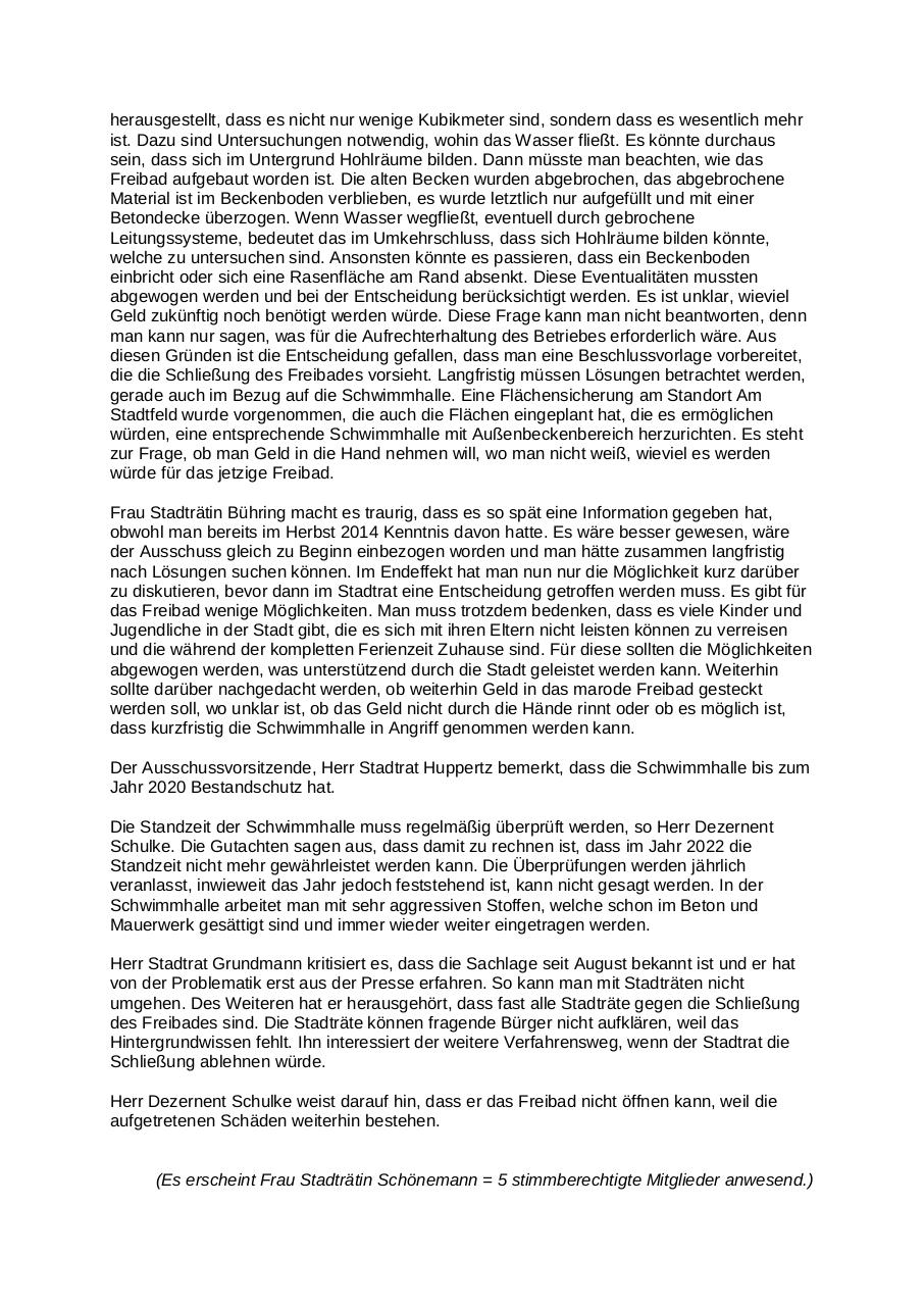 Protokollauszug aus dem Kulturausschuss zur Vorlage aus 2015 - erste Einstellung des Betriebs des Freibades.pdf - page 2/6