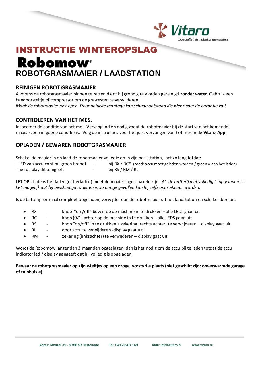 Document preview Instructie winteropslag Robomow .pdf - page 1/2