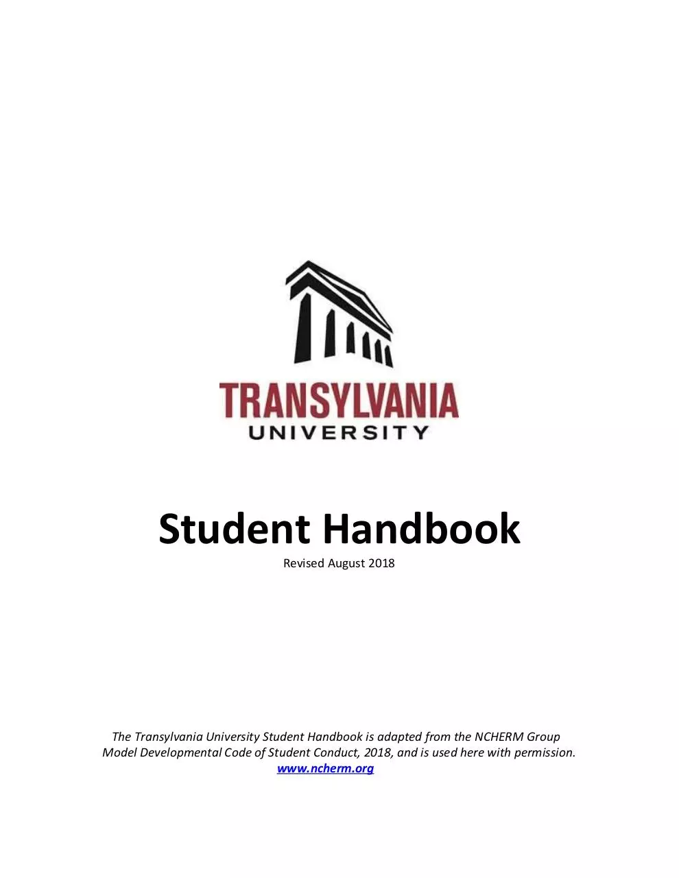 Page 1 of 80, Transy Student handbook 2018