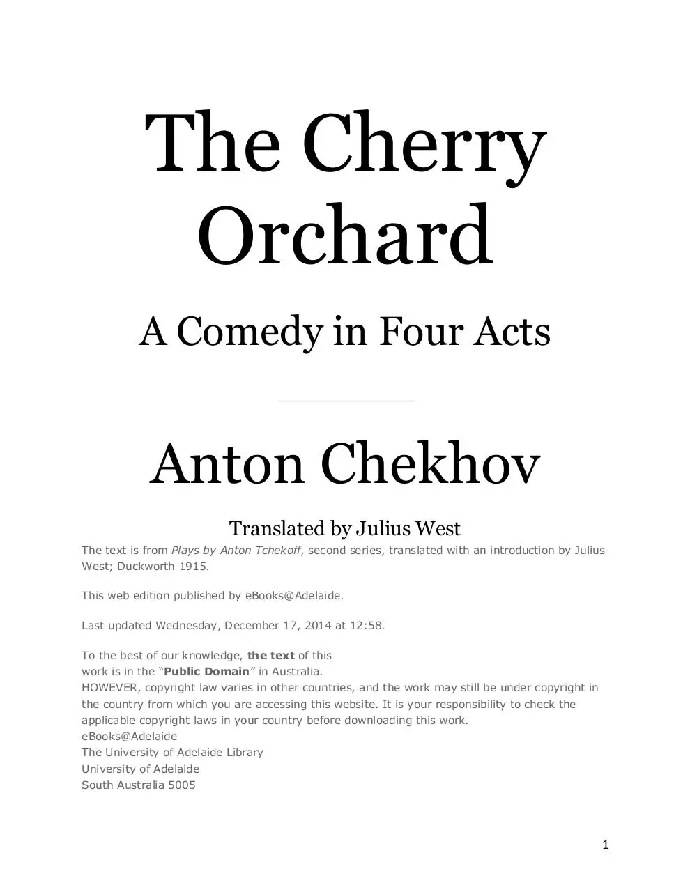 Page 1 of 55, The Cherry Orchard by Anton Chekhov