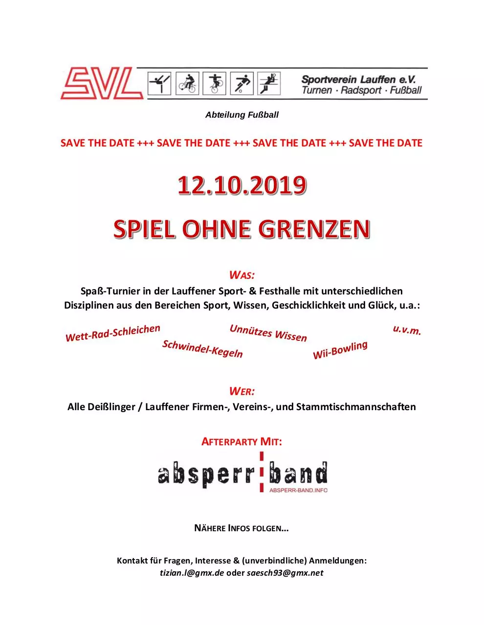 Page 1 of 1, Flyer Spiel ohne Grenzen