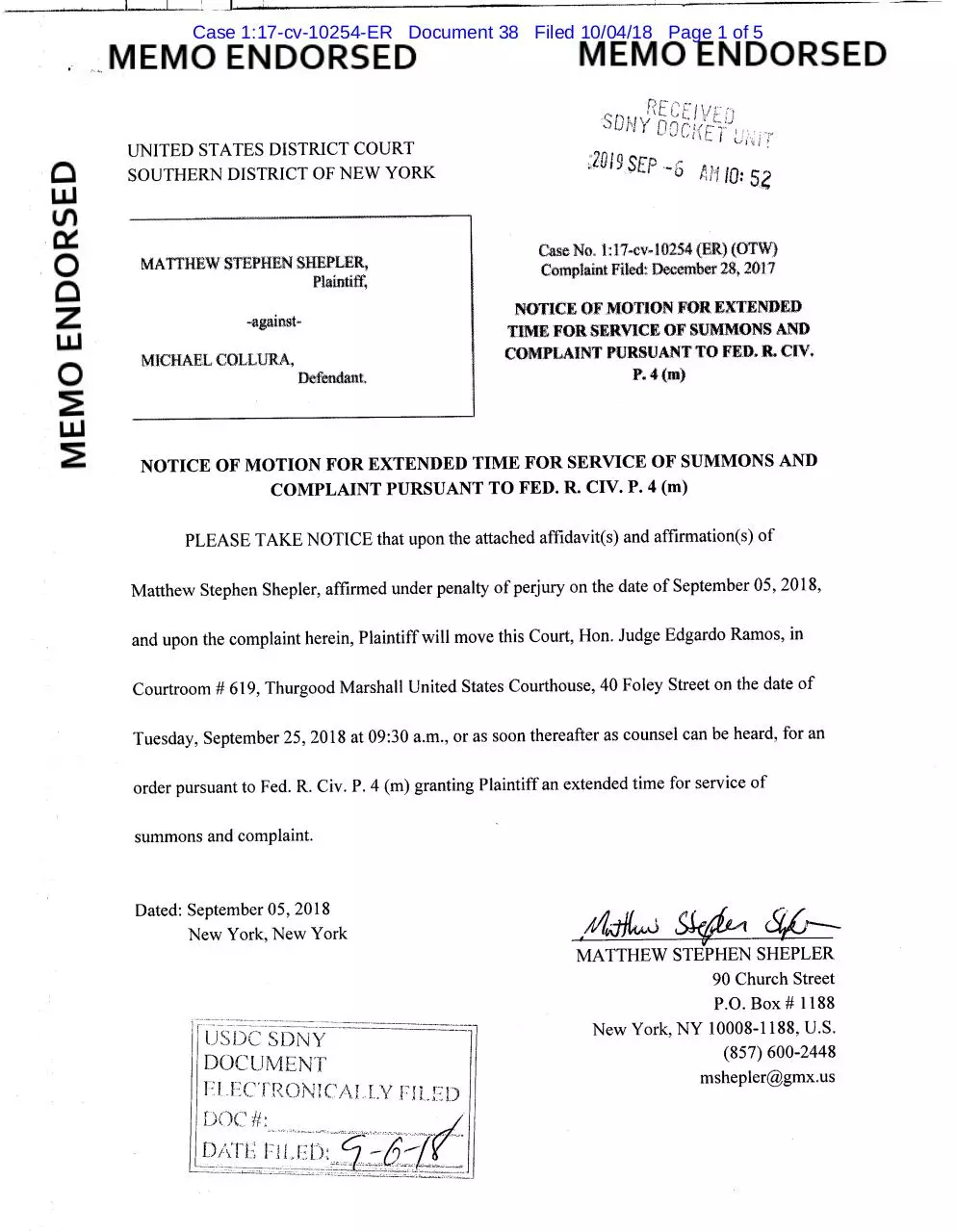 Page 1 of 5, Shepler.motion for extension of time