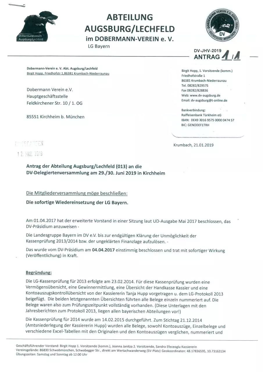 Page 1 of 42, 1 ANTRÄGE JHV 2019