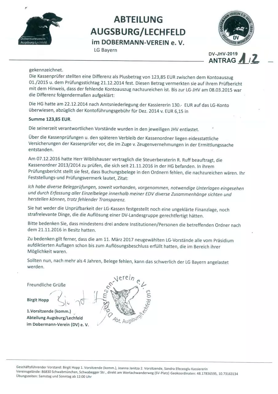 Page 2 of 42, 1 ANTRÄGE JHV 2019