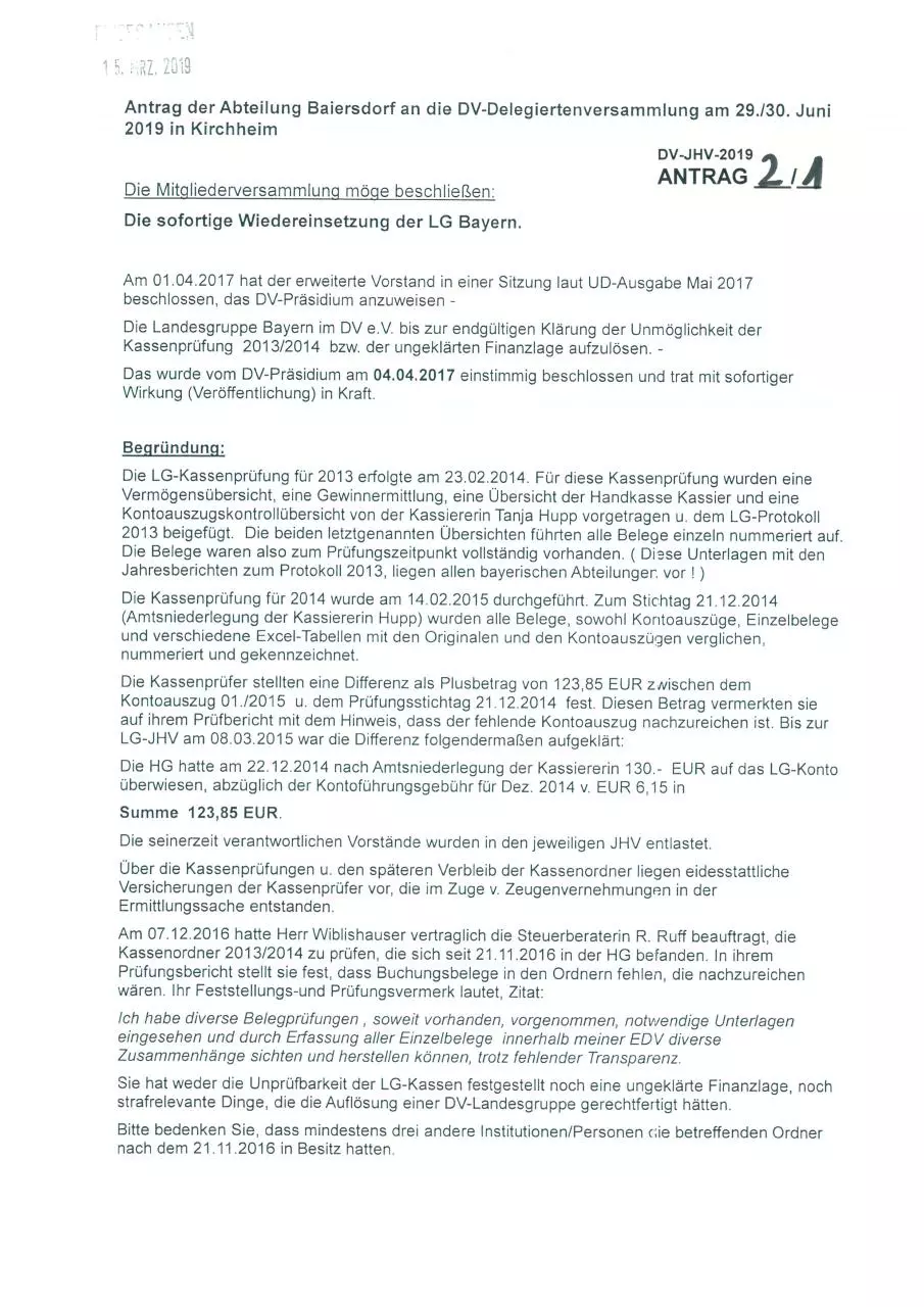 Page 3 of 42, 1 ANTRÄGE JHV 2019