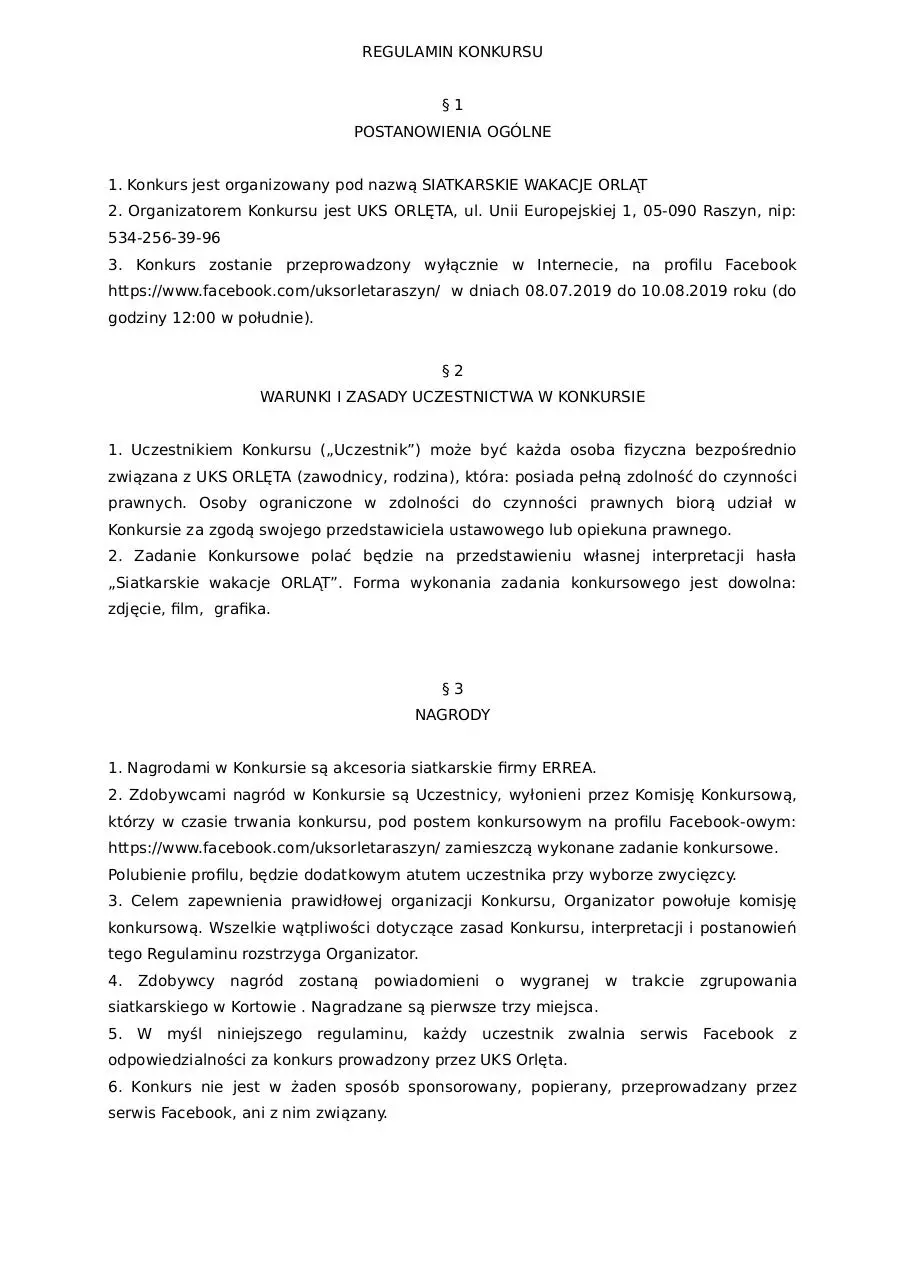 Page 1 of 2, REGULAMIN KONKURSU