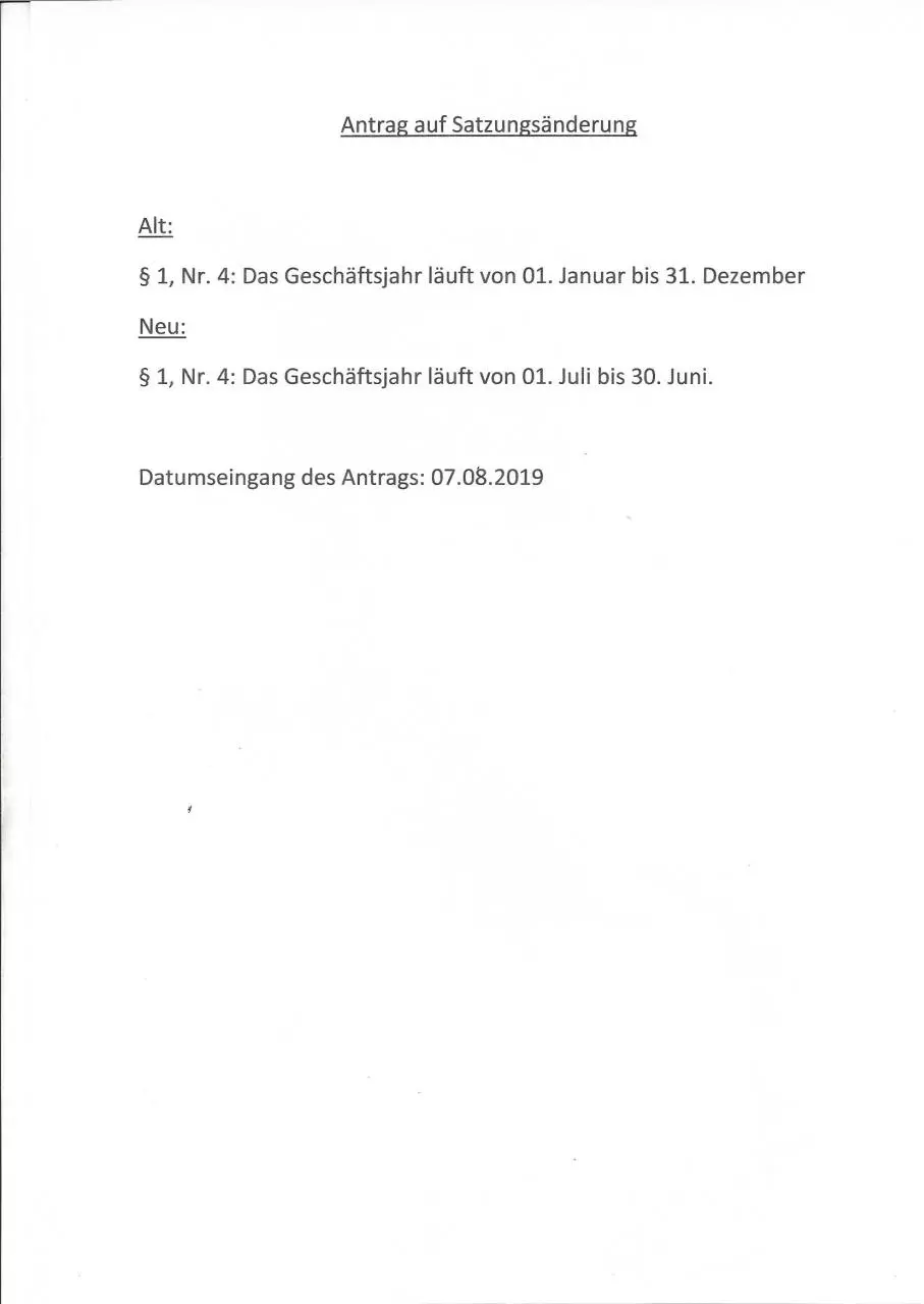 Page 1 of 1, Antrag auf Satzungsänderung