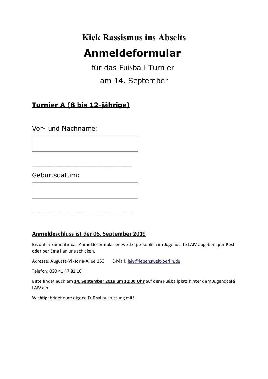 Page 1 of 1, Turnier A Anmeldeformular Einzeln