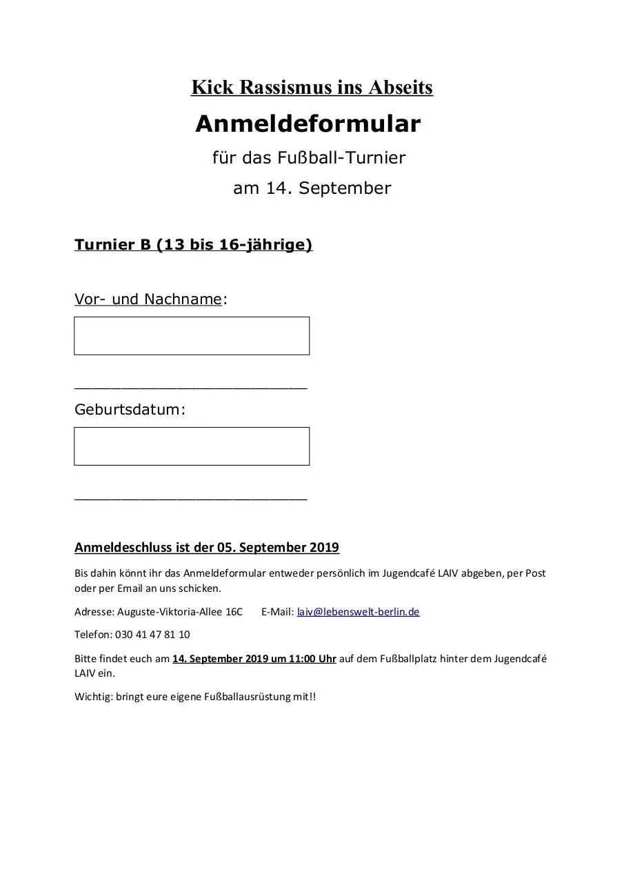 Page 1 of 1, Turnier B Anmeldeformular Einzeln
