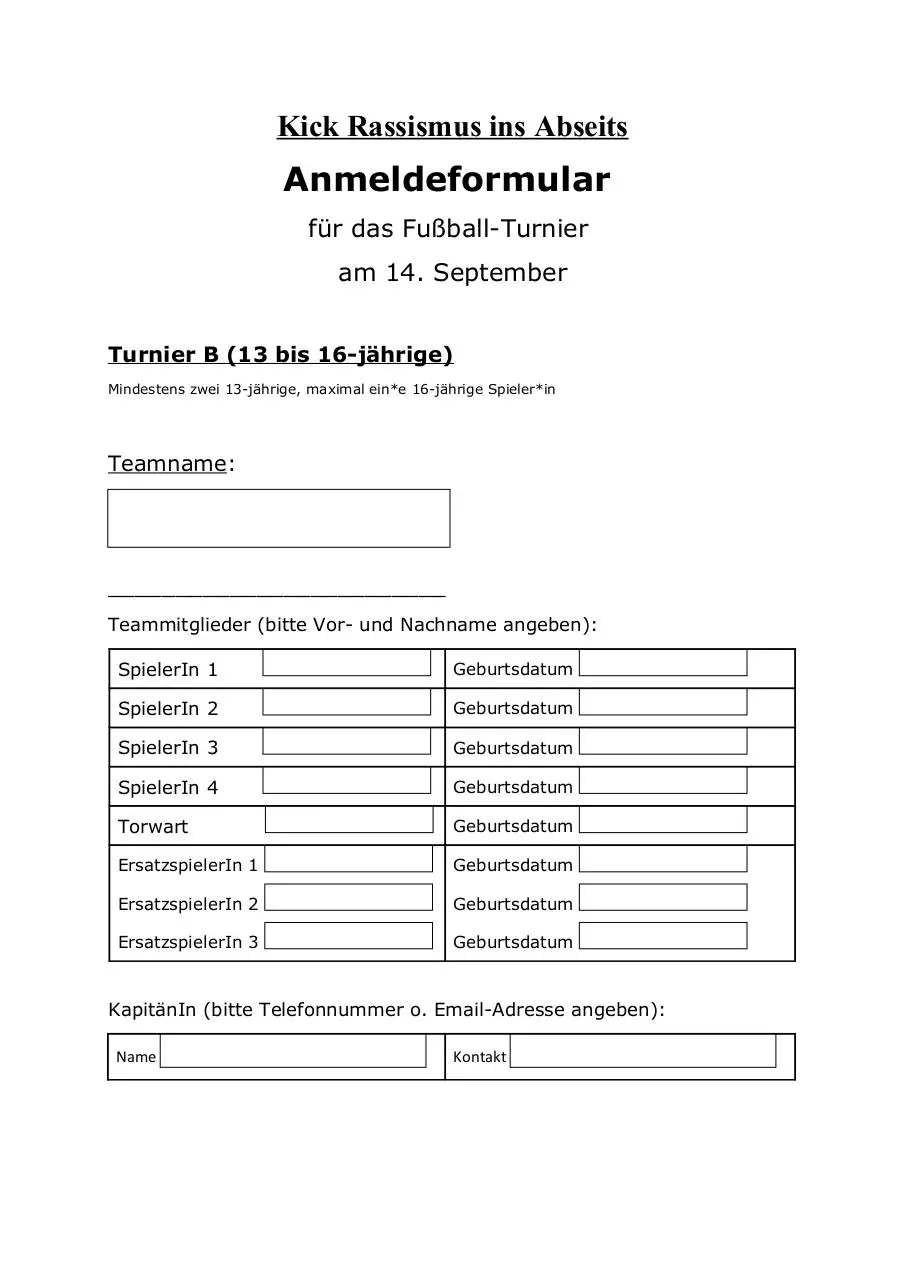 Page 1 of 2, Turnier B Anmeldeformular Kick Rassismus ins Abseits