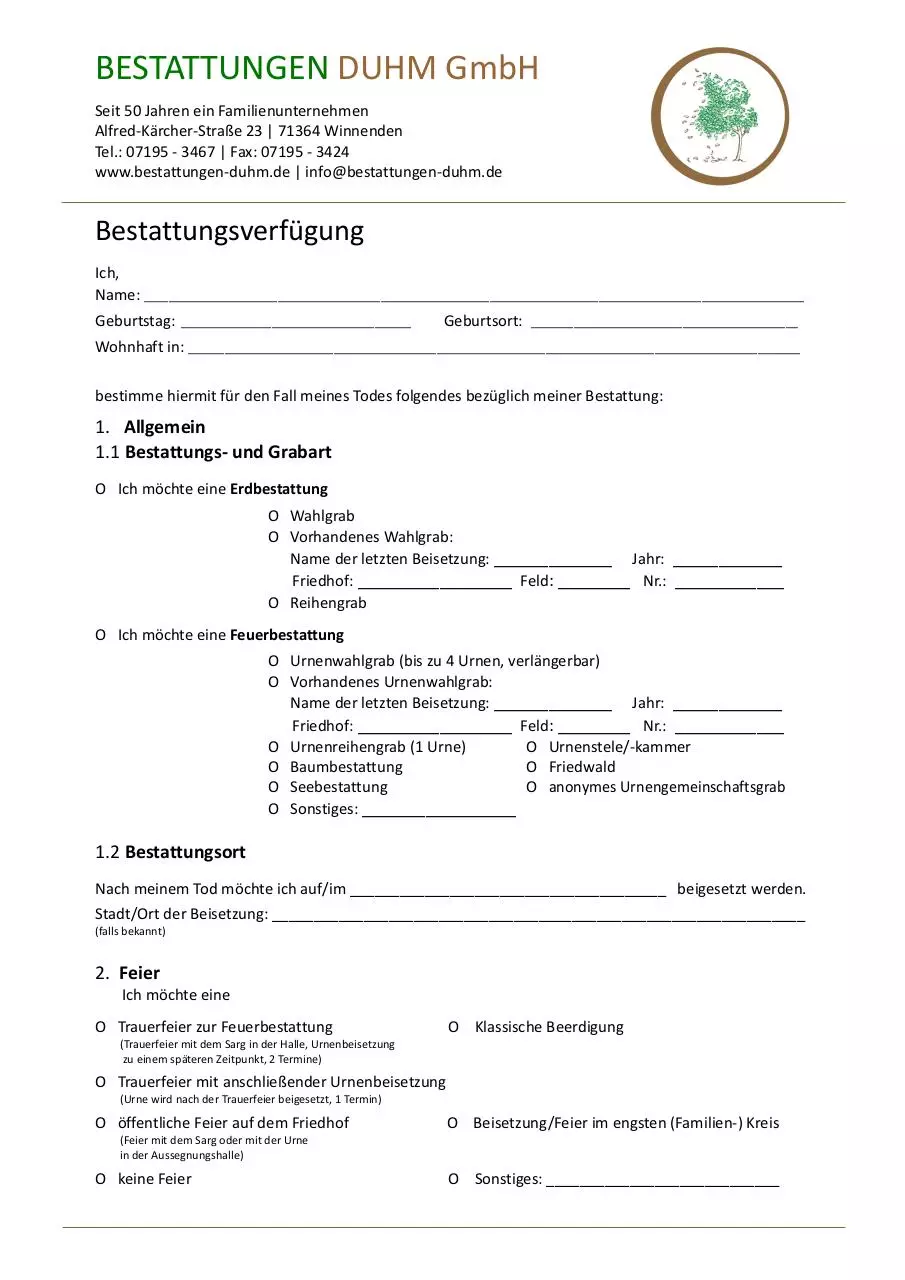 Page 1 of 4, Bestattungsverfügung 2019, Layout 1