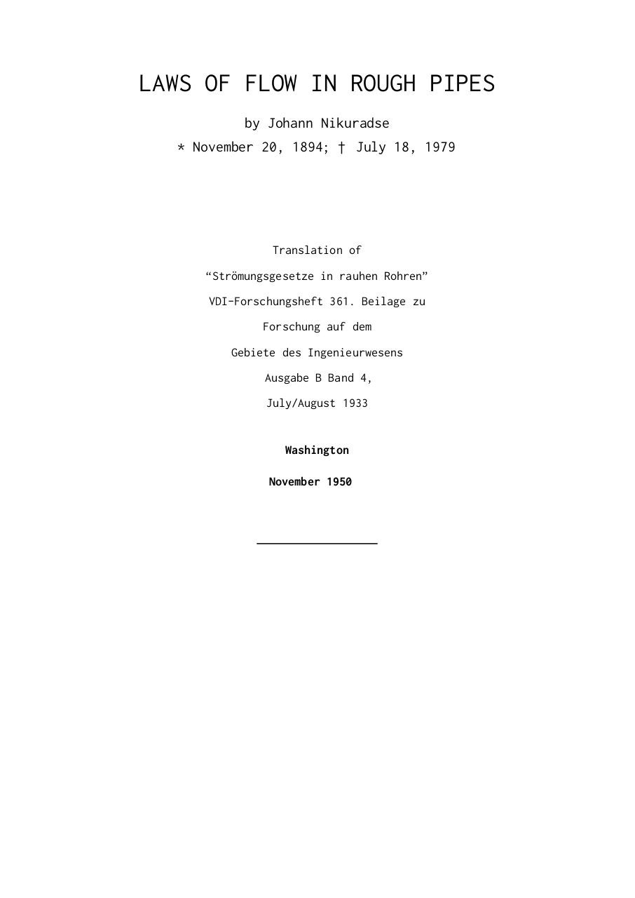 Johann Nikuradse. LAWS OF FLOW IN ROUGH PIPES.pdf - page 1/64