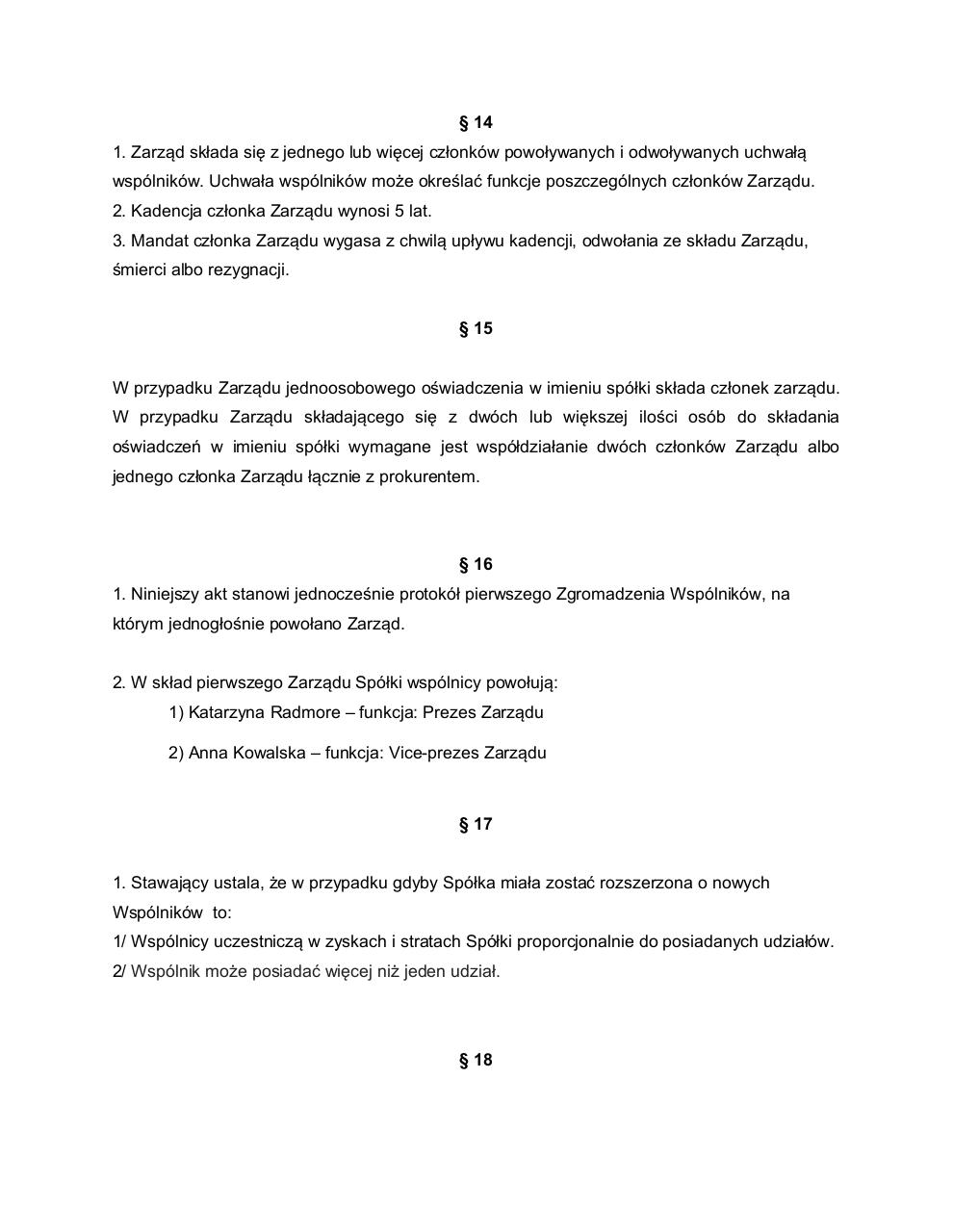 Document preview WzÃ³r umowy spÃ³Å‚ki z o.o..pdf - page 4/5