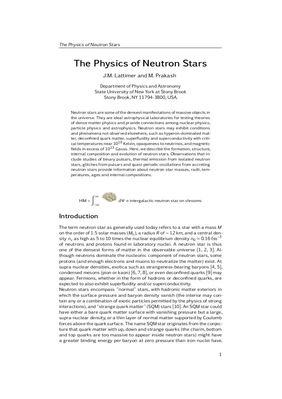Page 1 of 19, J.M. Lattimer and M. Prakash. The Physics of Neutron Stars