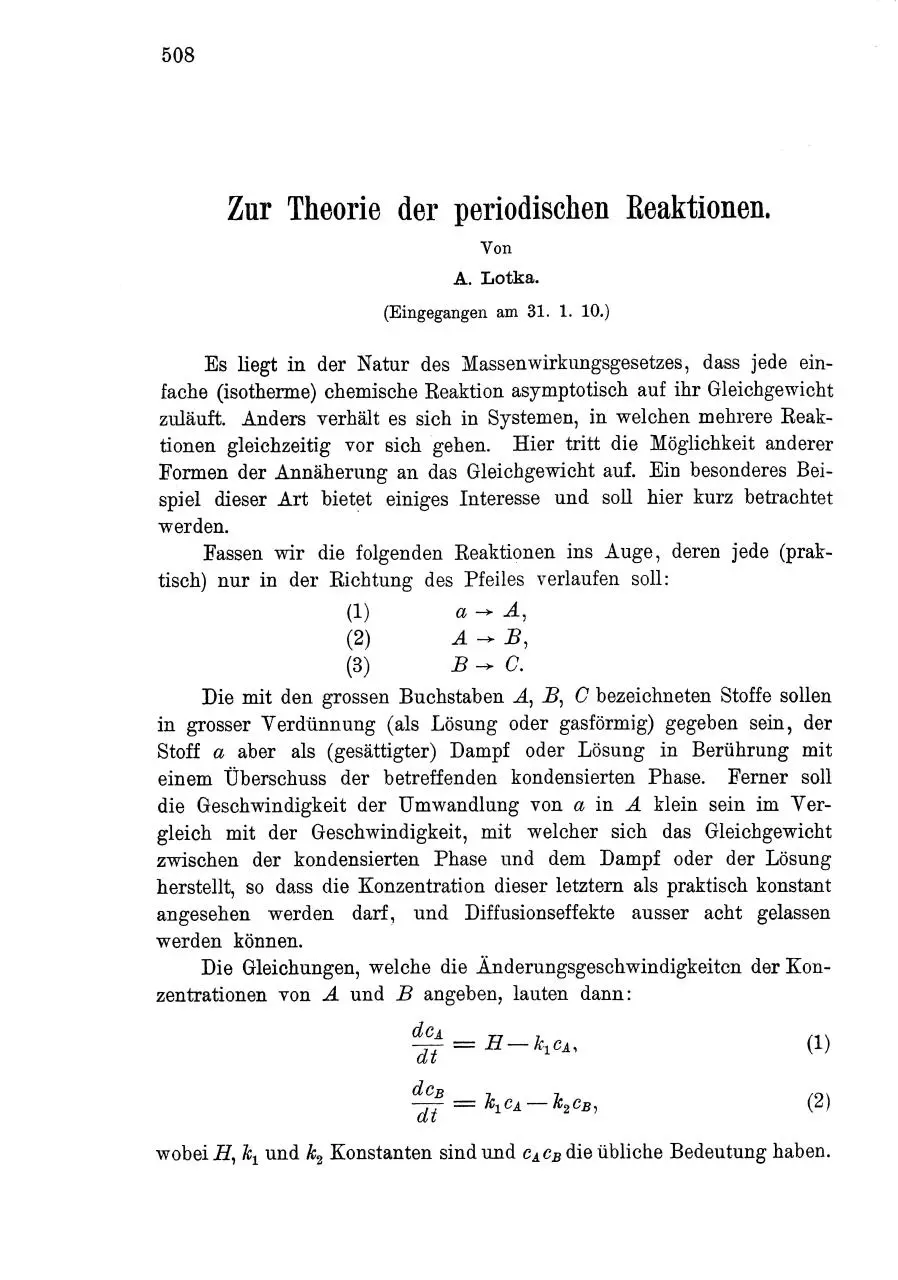 Page 1 of 4, Zur Theorie der periodischen Reaktionen