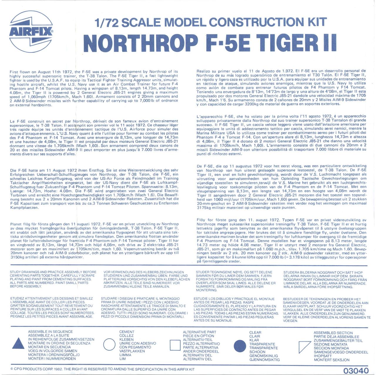 Document preview Airfix 72 Northrop F-5E Tiger II (9 03040).pdf - page 1/5