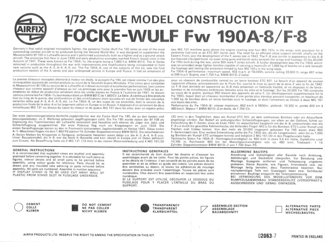 Page 1 of 5, Airfix 72 Focke Wulf Fw 190A 8 F 8 (02063 7)