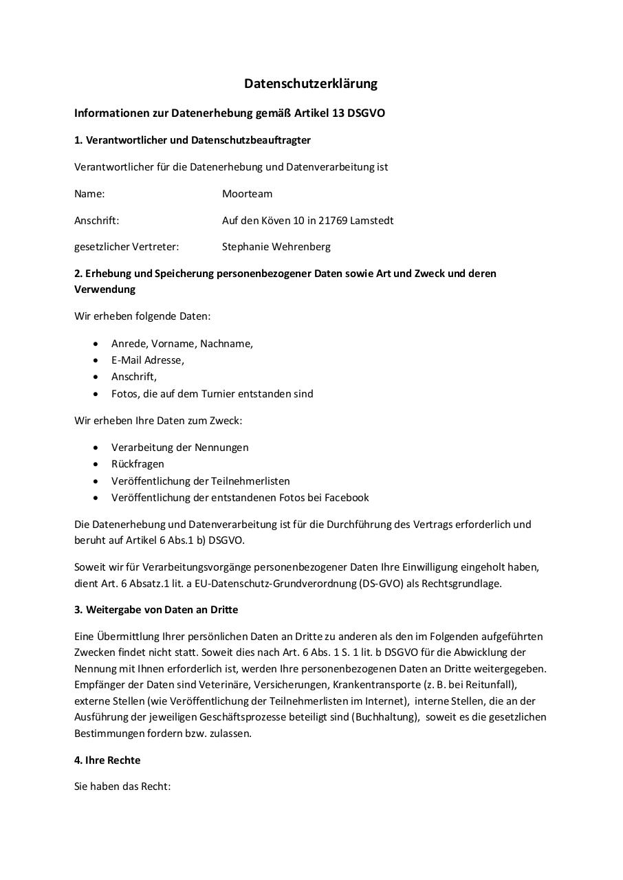 Document preview DatenschutzerklÃ¤rung Moorteam.pdf - page 1/2