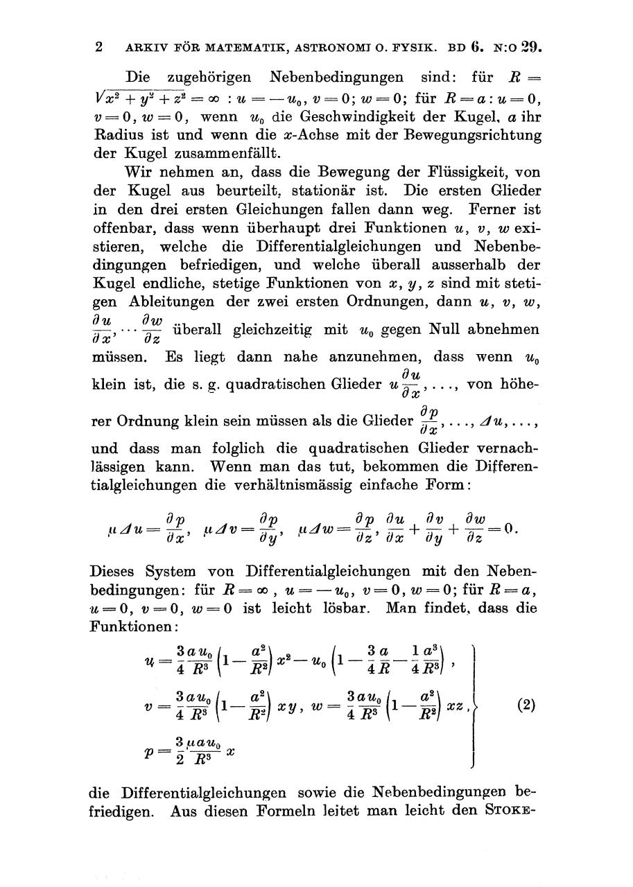Oseen, C. W., Ãœber die Stokessche Formel und Ã¼ber eine verwandte Aufgabe in der Hydrodynamik. I.pdf - page 2/20