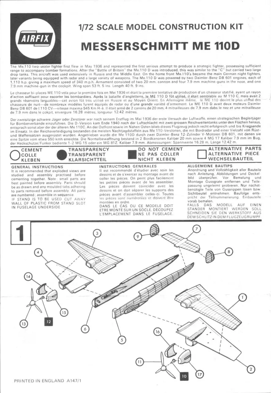 Page 1 of 3, Airfix 72 Messerschmitt 110D (02006 4)