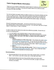 Page 1, Face Mask Pattern and Supplies