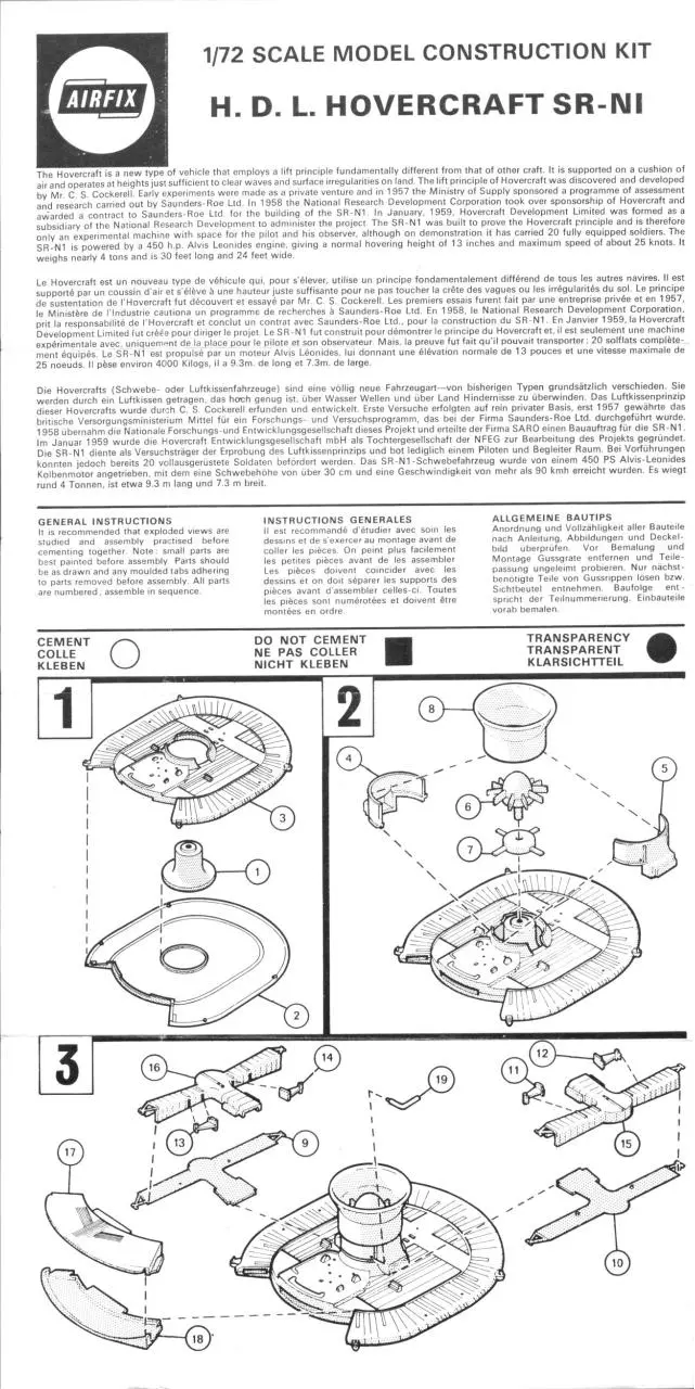 Page 1 of 3, Airfix 72 H.D.L. Hovercraft SR N1 (02007 7)