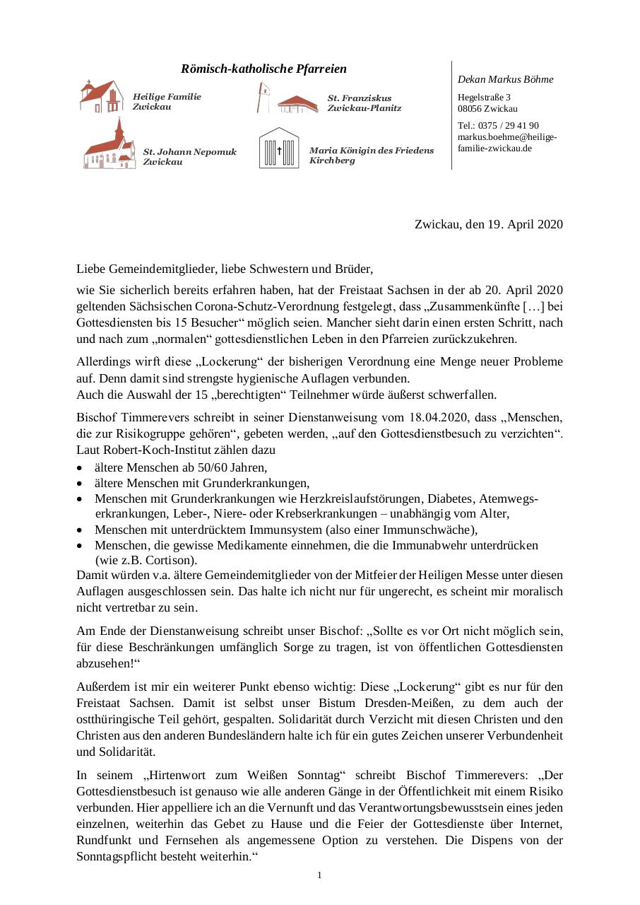 Document preview 2020-04-19 Brief an die Gemeinden (Lockerungen Corona).pdf - page 1/2