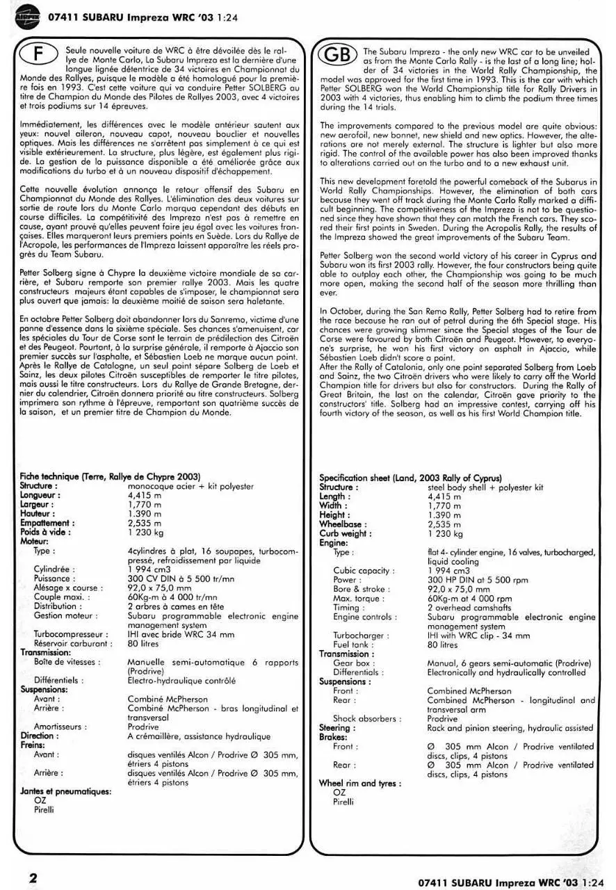 Page 2 of 15, Airfix 24 Subaru Impreza WRC'03 (07411G)