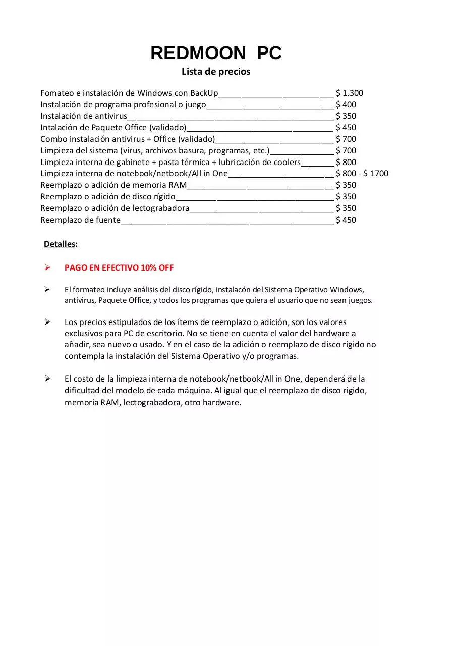 Document preview - Precios RM.pdf - Page 1/1