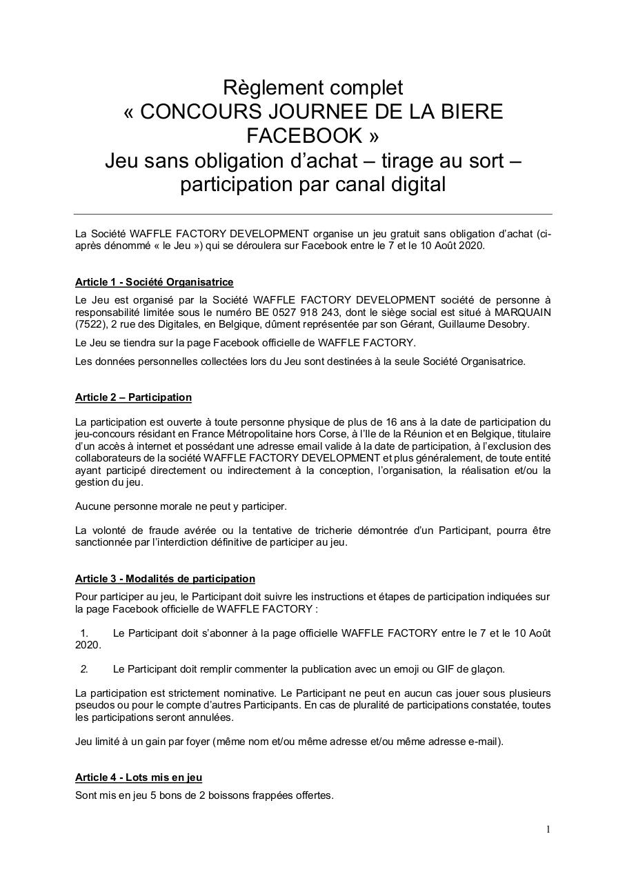 Document preview ReÌ€glement jeu concours - JourneÌe de la bieÌ€re.pdf - page 1/4