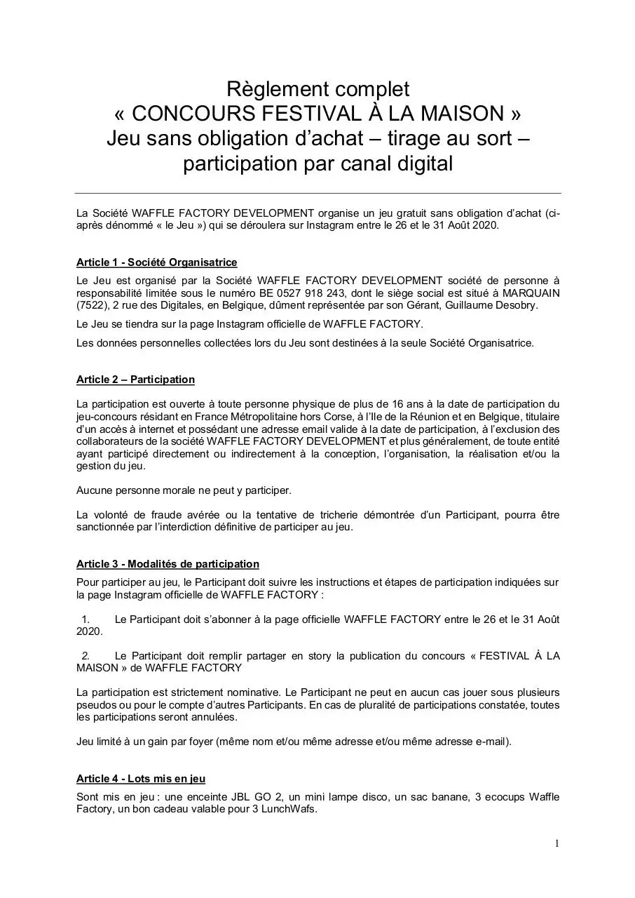 Page 1 of 4, Règlement jeu concours Festival à la maison