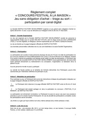 Page 1, Règlement jeu concours Festival à la maison