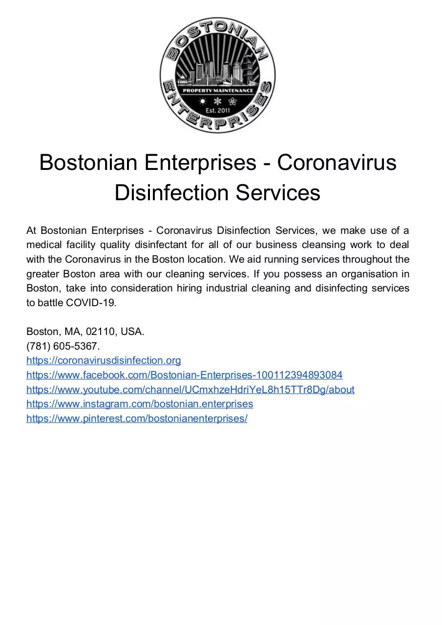 Document preview - Bostonian Enterprises - Coronavirus Disinfection Services.pdf - Page 1/1