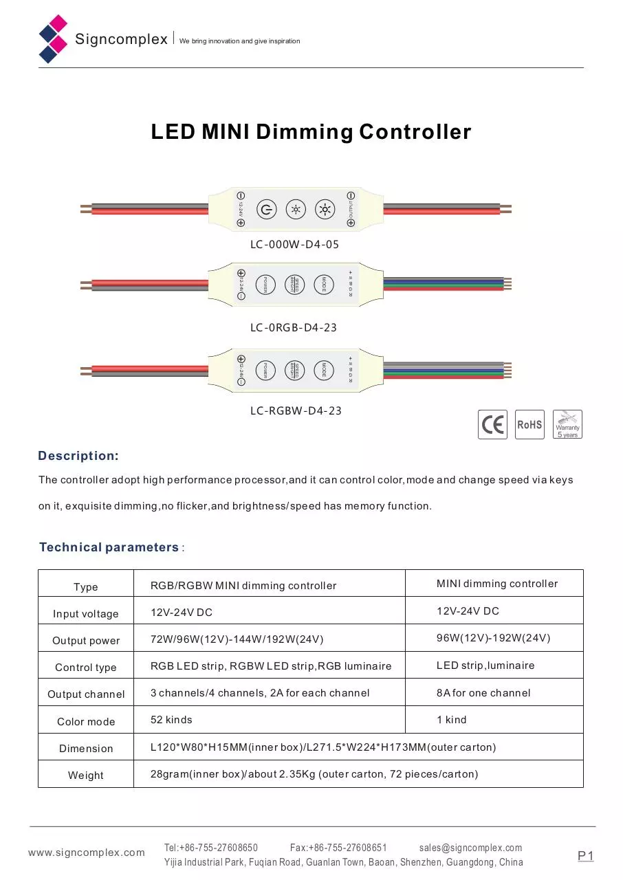 Page 1 of 4, led mini dimming controller lc 0rgb d4 23 lc 000w d4 05 lc rgbw d4 23