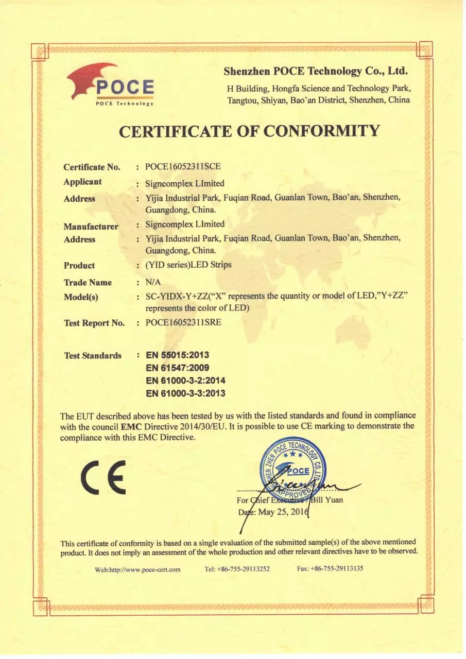Page 1 of 1, yid series strip ce emc certificate