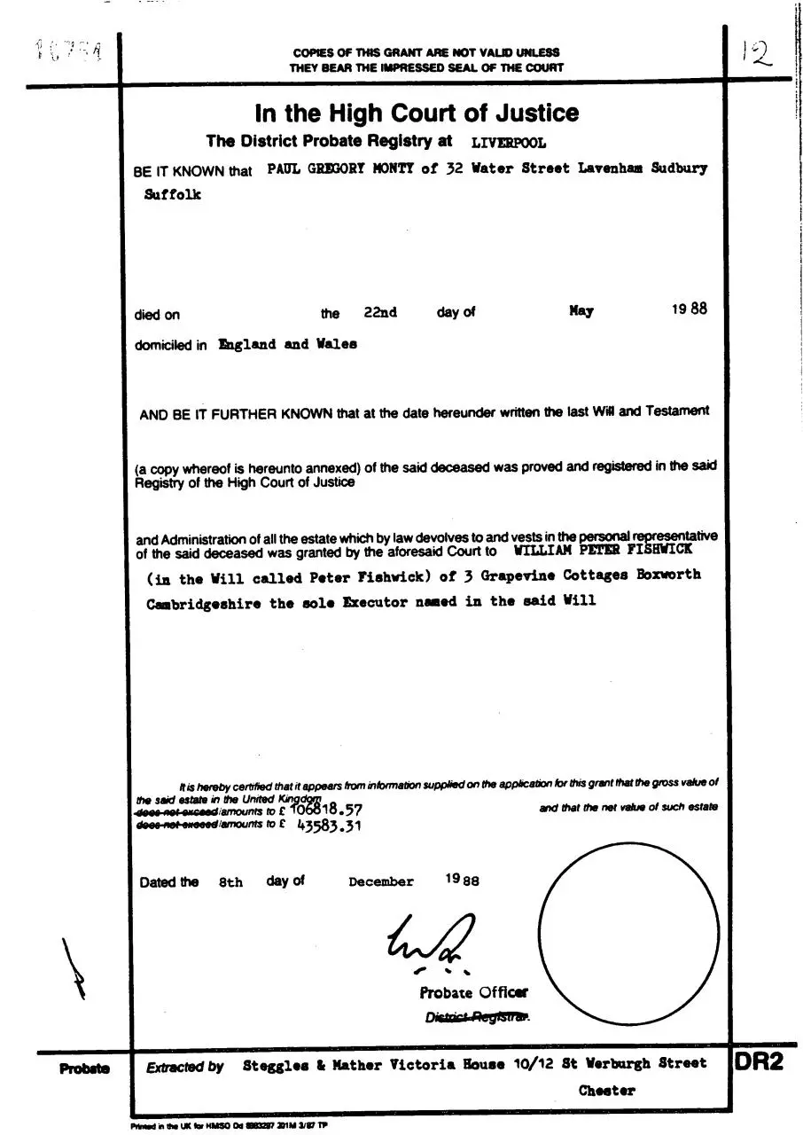 Page 1 of 4, paul gregory monty last will and testament 27apr 1988