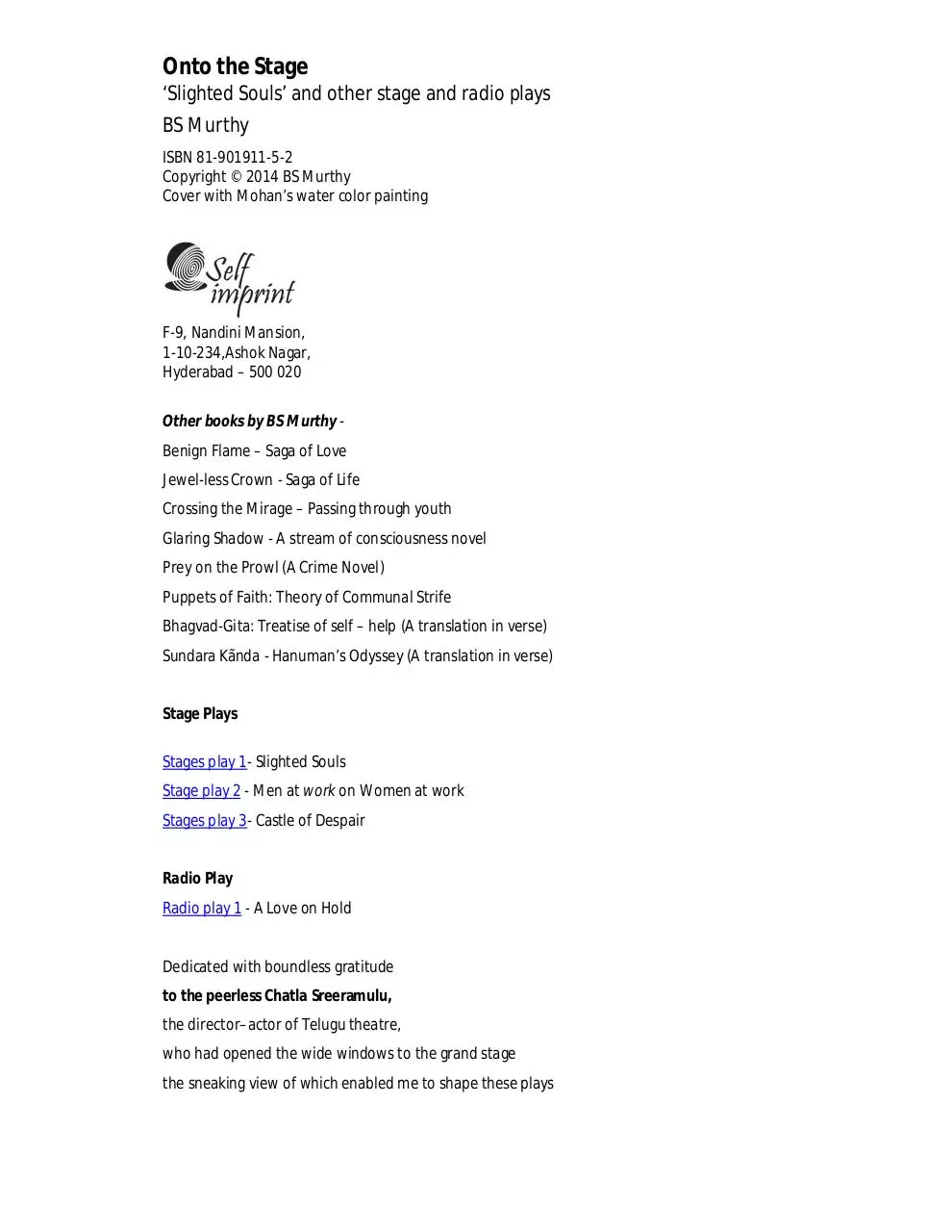 Page 2 of 129, Onto the Stage Slighted Souls and other stage and radio plays,