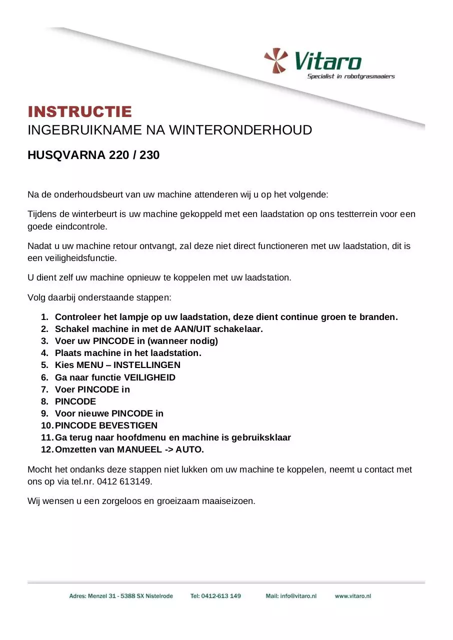 Page 1 of 1, Instructie Vitaro koppeling Husqvarna 220