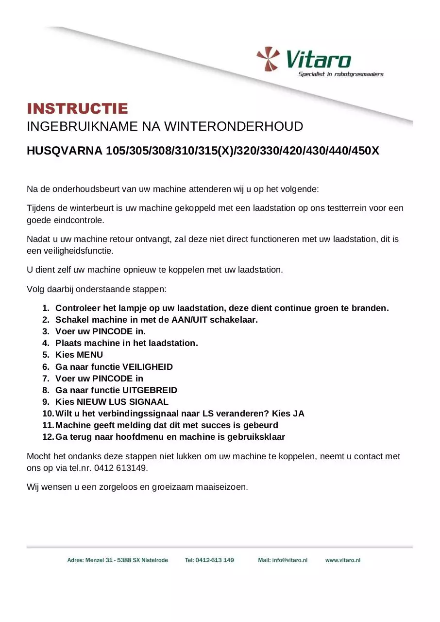 Page 1 of 1, Instructie Vitaro koppeling Husqvarna SH