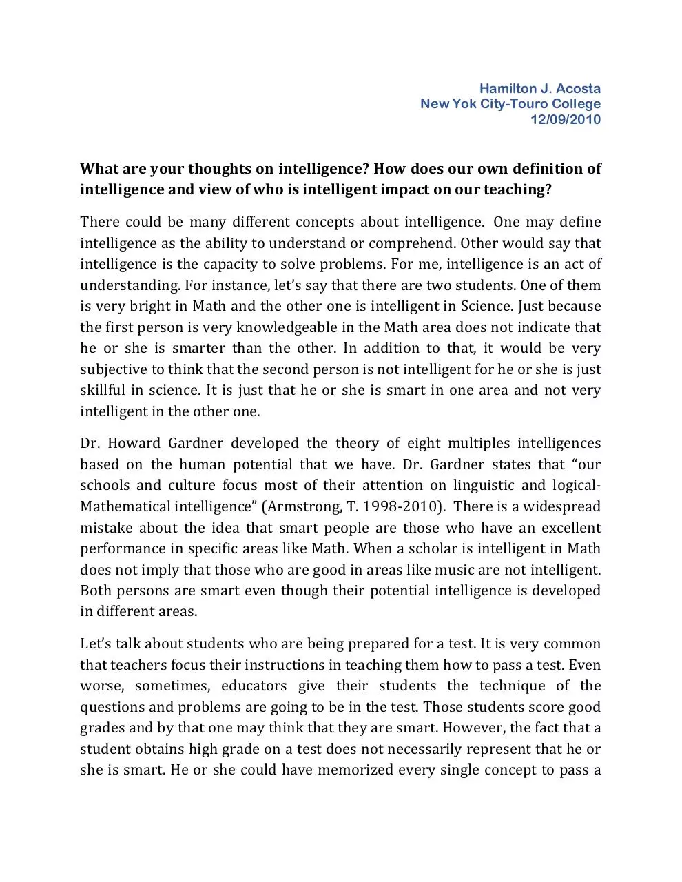 Page 1 of 2, Hamilton J. Acosta [The nature of intelligence]