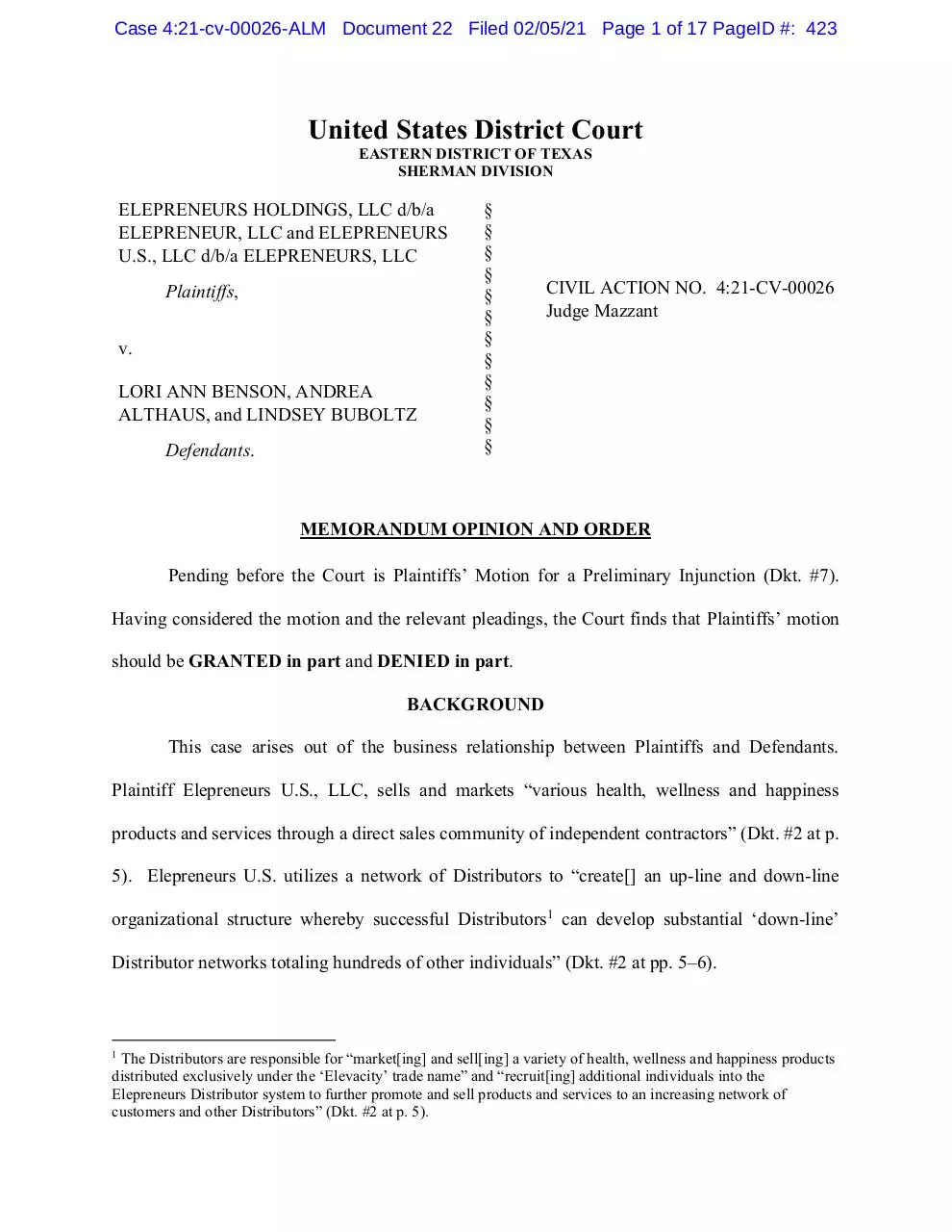 Page 1 of 17, memorandumOpionAndOr