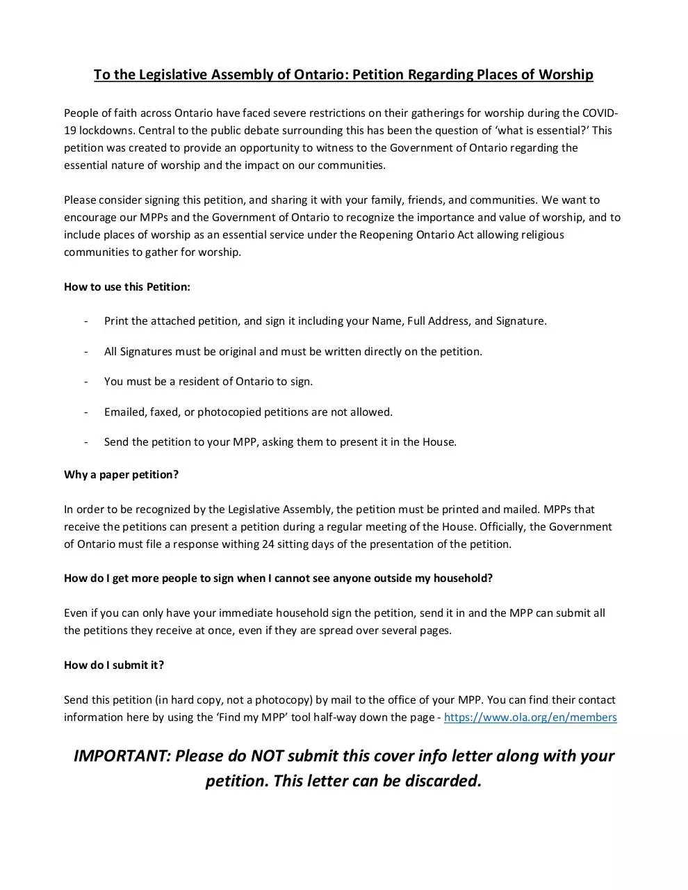 Page 1 of 2, ON Petition Places of Worship