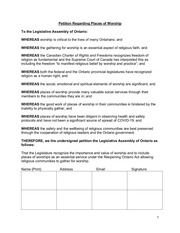 Page 1, ON Petition Places of Worship