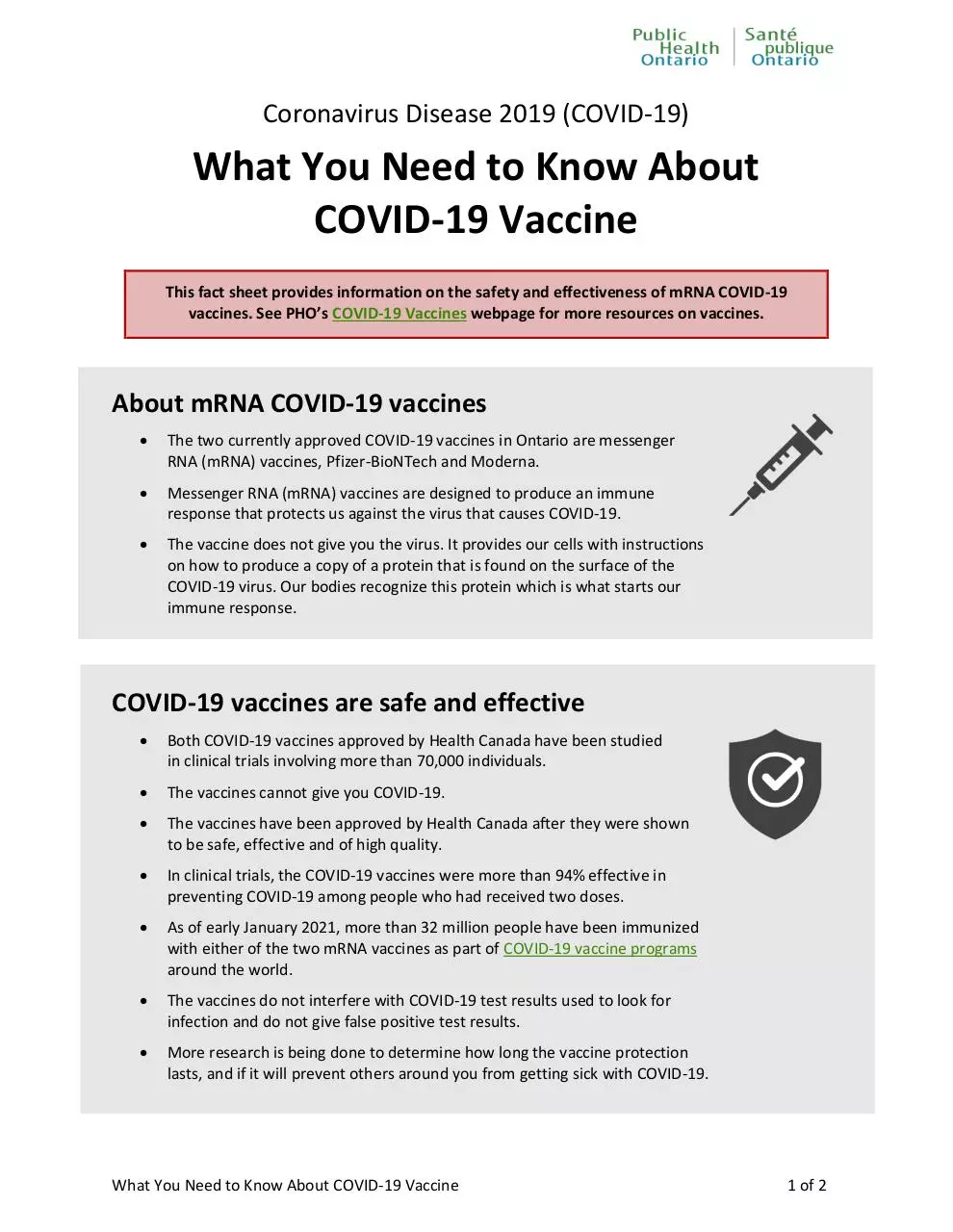 Page 1 of 2, factsheet covid 19 vaccines
