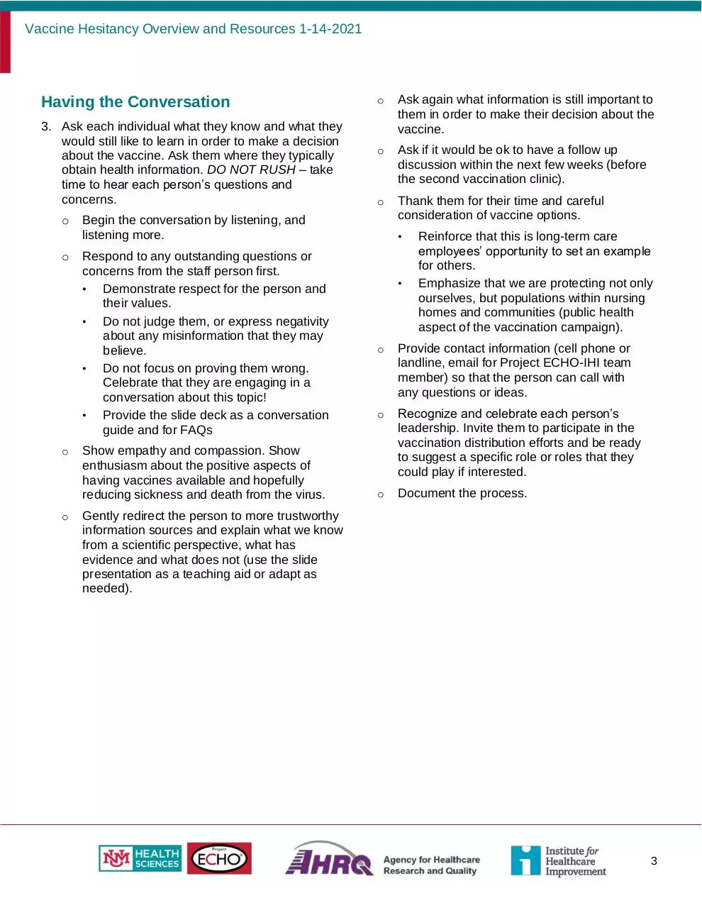 Page 3 of 4, Outline for vaccine hesitancy conversations Word 011321