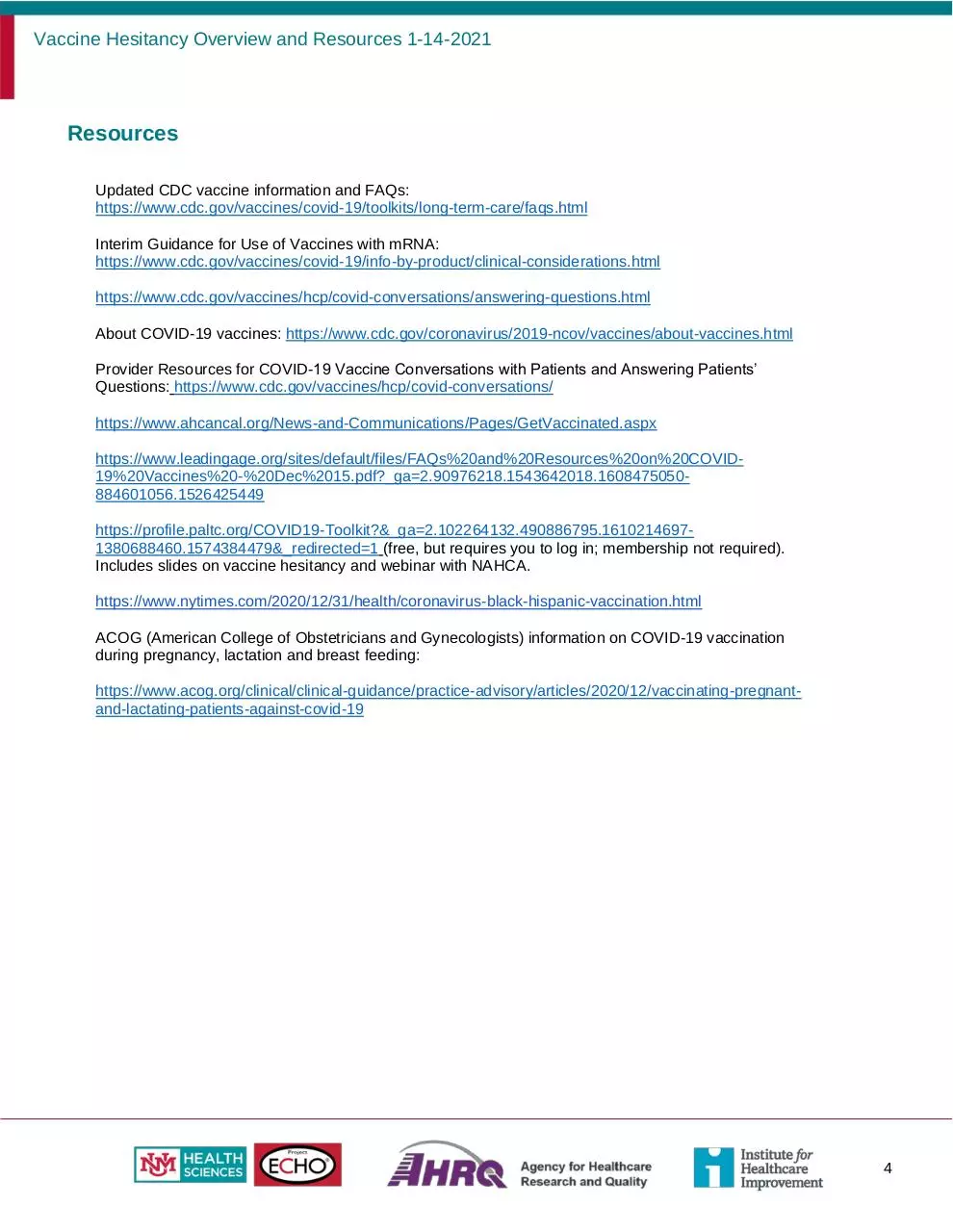 Page 4 of 4, Outline for vaccine hesitancy conversations Word 011321