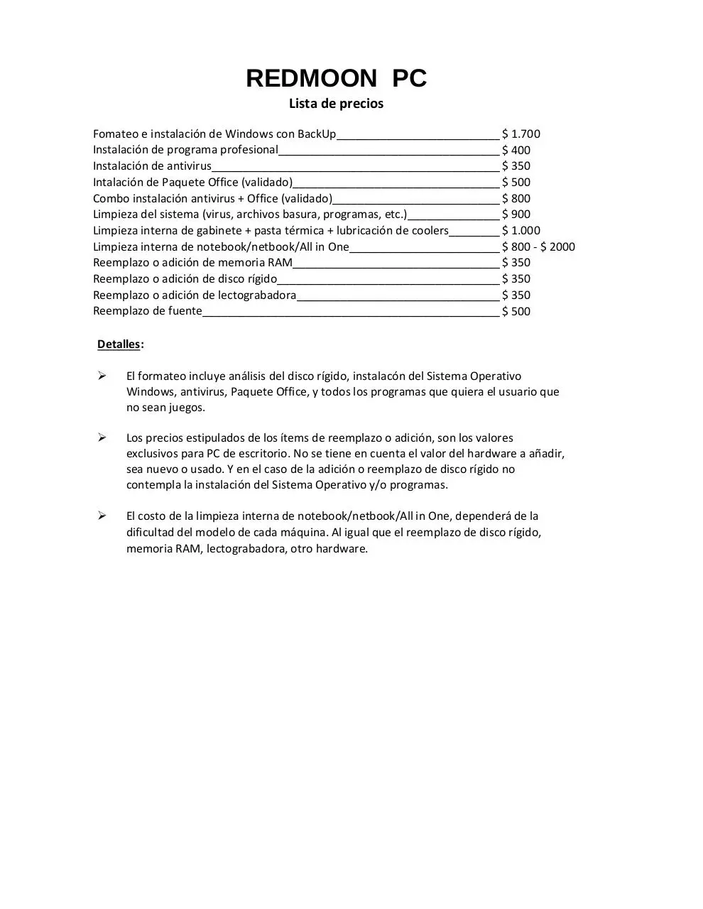 Page 1 of 1, Precios RM